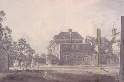 Binnenplaats van een herenhuis, met figuren door John Melchior Barralet